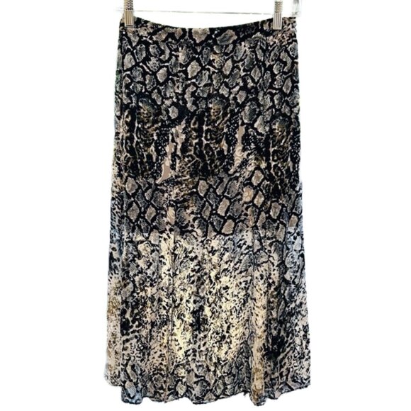 Alice + Olivia Snakeskin Silk Blend Midi Skirt Sheer Slit Designer Sz 2 - Picture 10 of 14